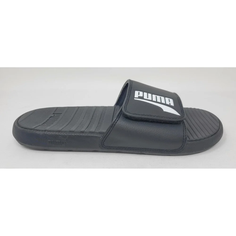 Puma Men's Cool Cat V Slides Black & White Hook/Loop Closure Size 7M Exc Cond